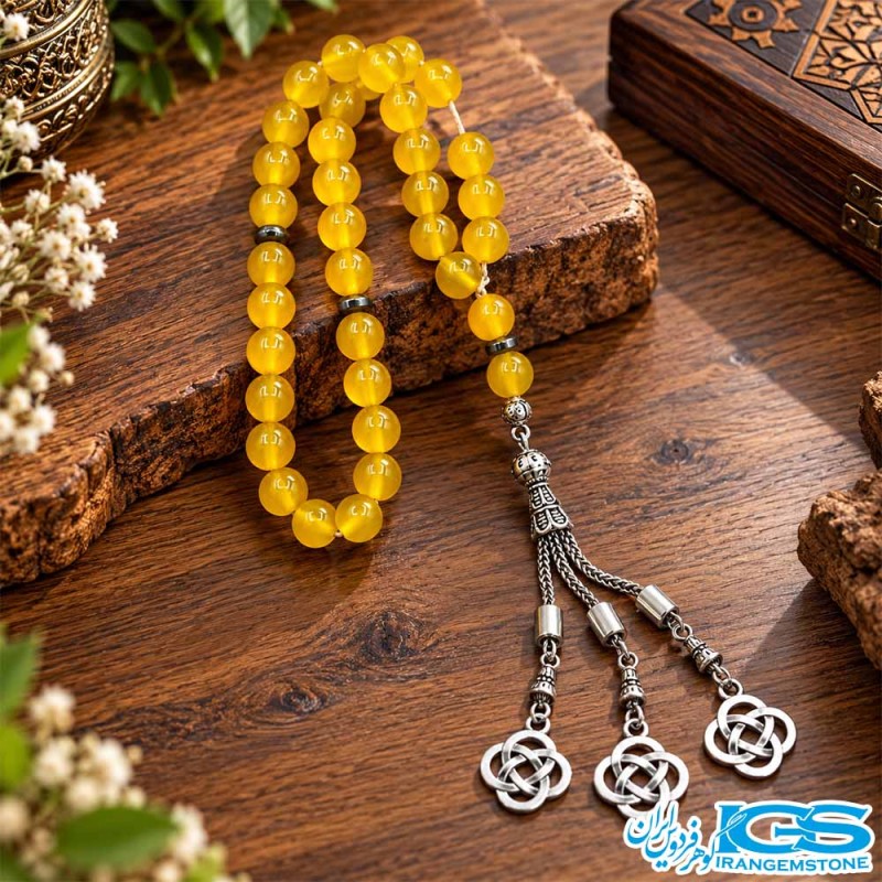 خرید تسبیح عقیق زرد شرف الشمس