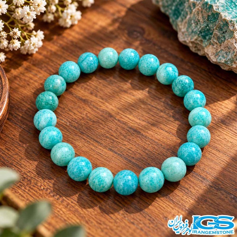 خرید دستبند سنگ آمازونیت سبزآبی