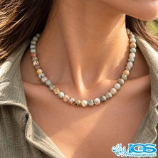 گردنبند سیترین و لابرادوریت با ترکیب رنگ طلایی و درخشش رنگی