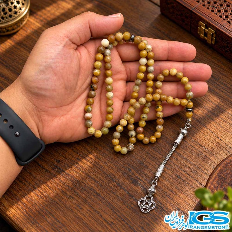 تسبیح کوارتز نارنجی ۹۹ تایی اصل سنگ طبیعی با رنگ گرم