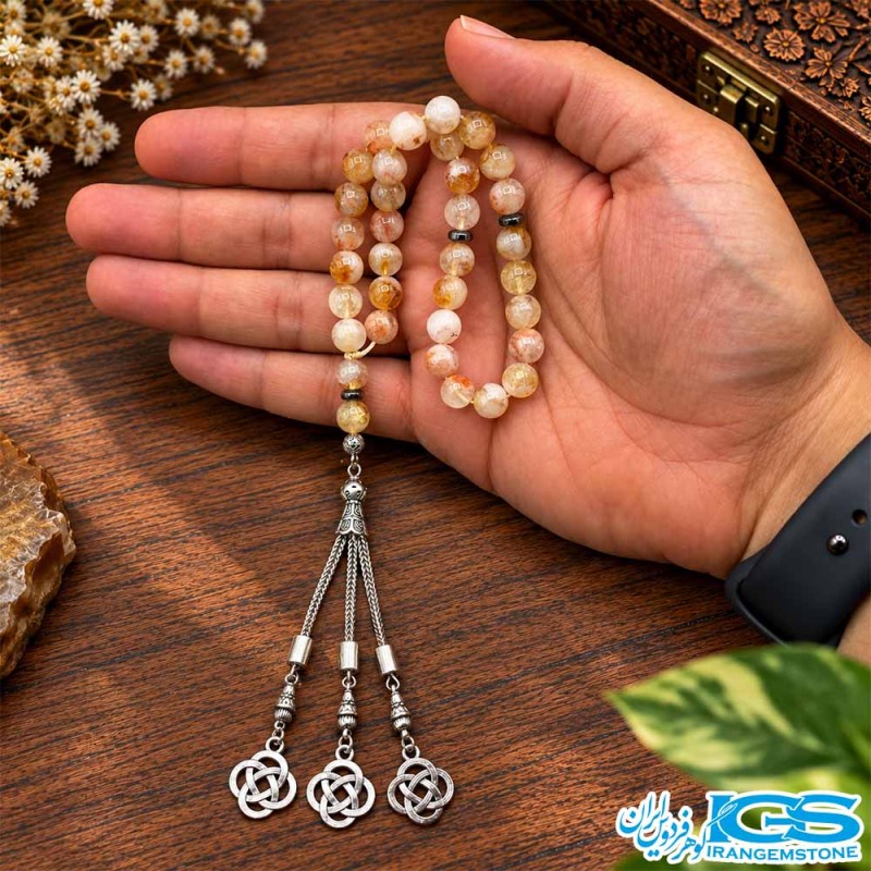 تسبیح سیترین اصل ۳۳ دانه‌ای | سنگ ثروت