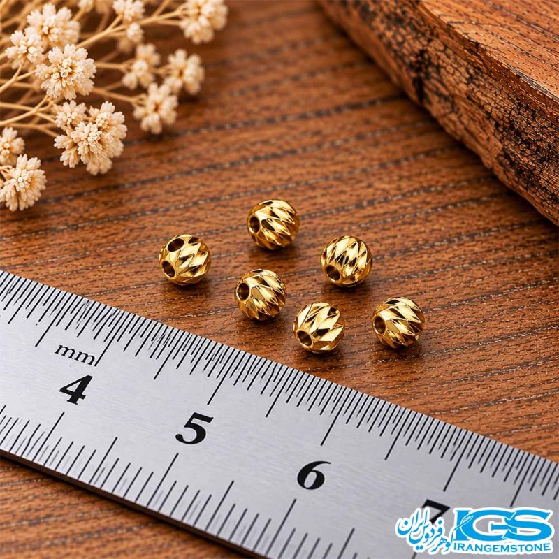خرج‌کار گوی استیل تراش‌دار طلایی برای ساخت دستبند و زیورآلات