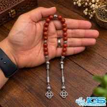 تسبیح زازا جاسپر قرمز اصل با مهره‌های سنگی قرمز