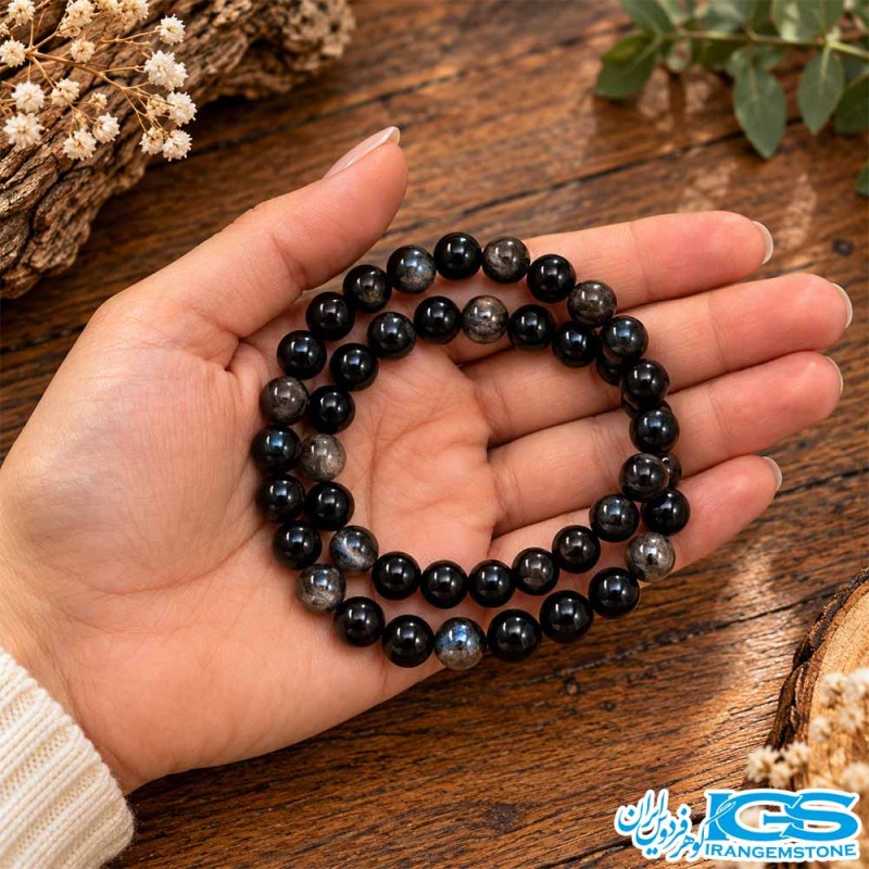 ریسه چشم گربه سیاه سایز ۸ میلی‌متر برای ساخت زیورآلات