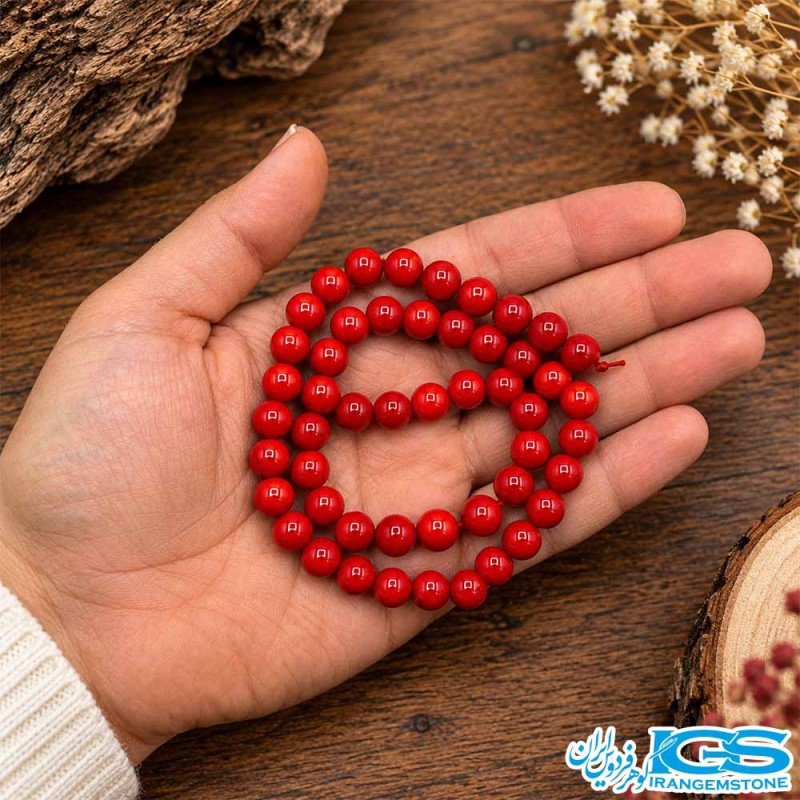 ریسه مرجان قرمز سایز ۷ میلی‌متر برای ساخت زیورآلات