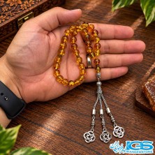 تسبیح کهربا اصل لهستان ۳۳ دانه با رنگ گرم و طبیعی