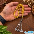 تسبیح شرف الشمس عقیق زرد تراش‌دار ۳۳ دانه‌ای | ثروت و برکت