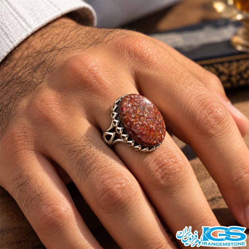 انگشتر عقیق جاسپر مردانه با رکاب برنج