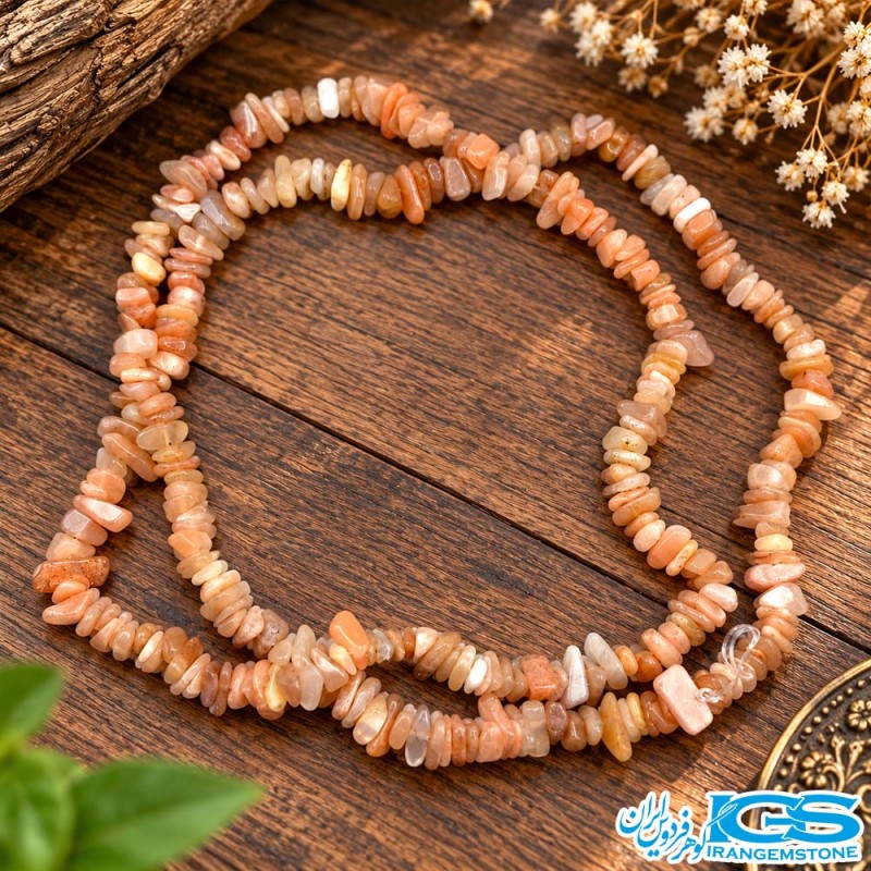 ریسه چیپسی مون استون هلویی برای طراحی گردنبند و زیورآلات سنگی