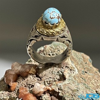 انگشتر نقره مردانه فیروزه طبیعی نیشابور با نگین یاقوت TURQUOISE