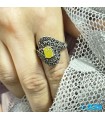 انگشتر عقیق زرد نقره رکاب ماشینی زنانه نفیس با دعای شرف شمس Agate