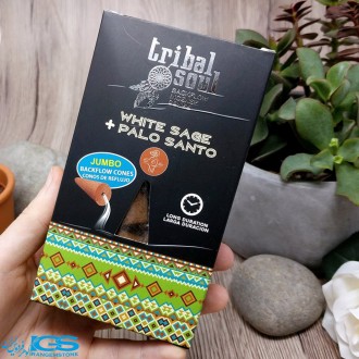 عود مخروطی دست ساز وایت سیج و پالو سانتو White sage + Palo santo wood برند tribal soul