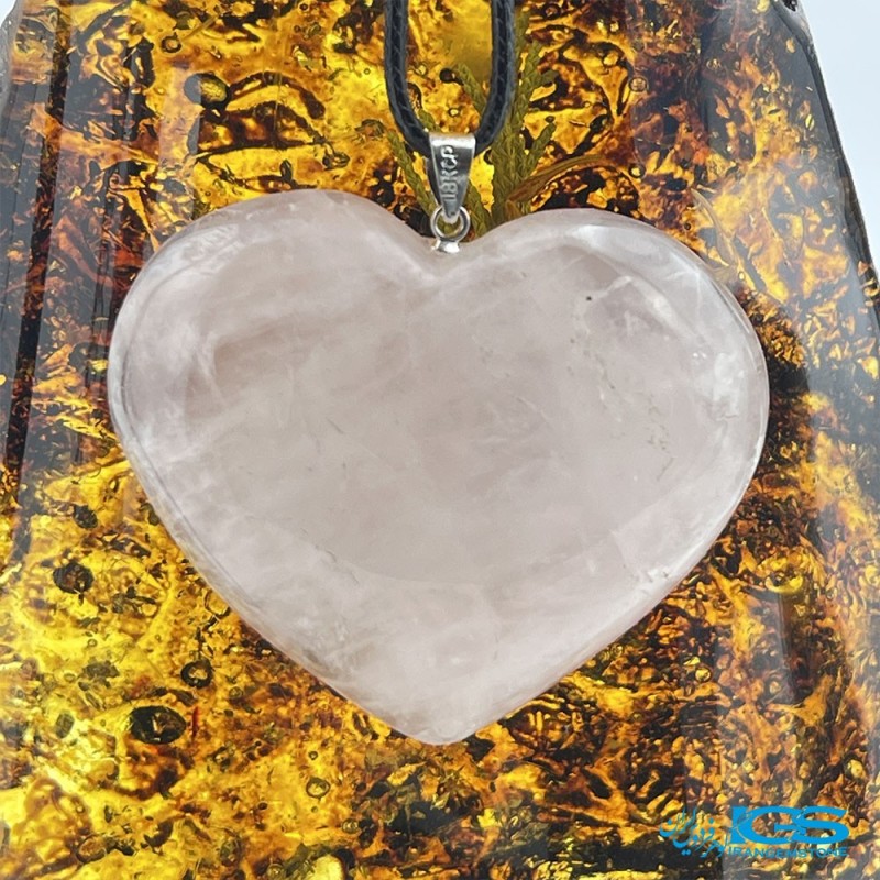 آویز سنگ رزکوارتز تراش قلب rose quartz